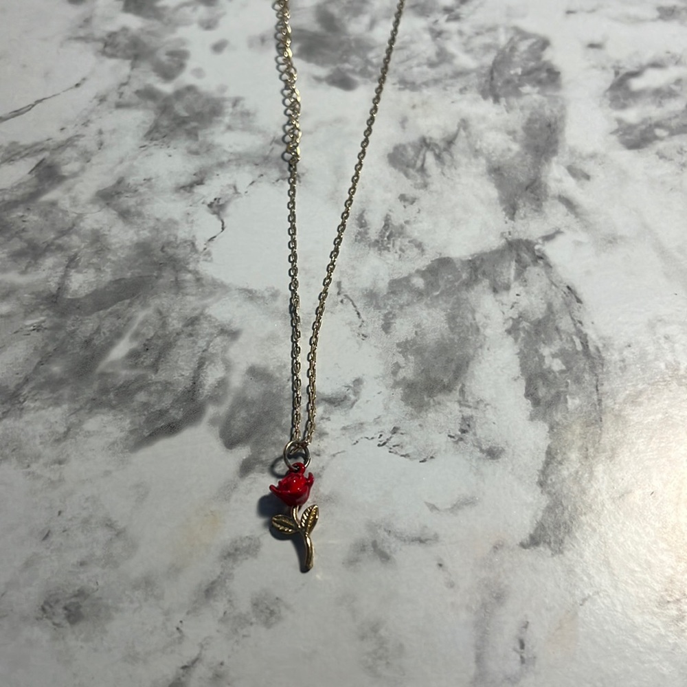 Beauty and the Beast rose necklace